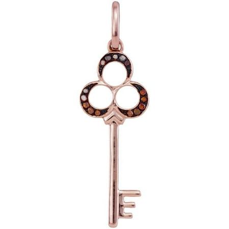10K Rose Gold 0.05ctw Fancy Sleek Fashion Pave Red Diamond Club Key Pendant