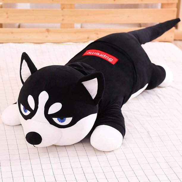 Nuevo Jersey de peluche de Husky a rayas, juguete divertido y suave, perro Husky, animales de juguete, regalo de cumpleaños para niños gris/negro