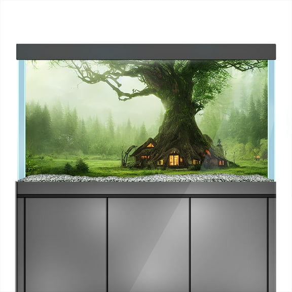 Aquarium Background Stickers  - Tree Cabin Forest  - Fish Tank Reptile Terrarium Decor Poster