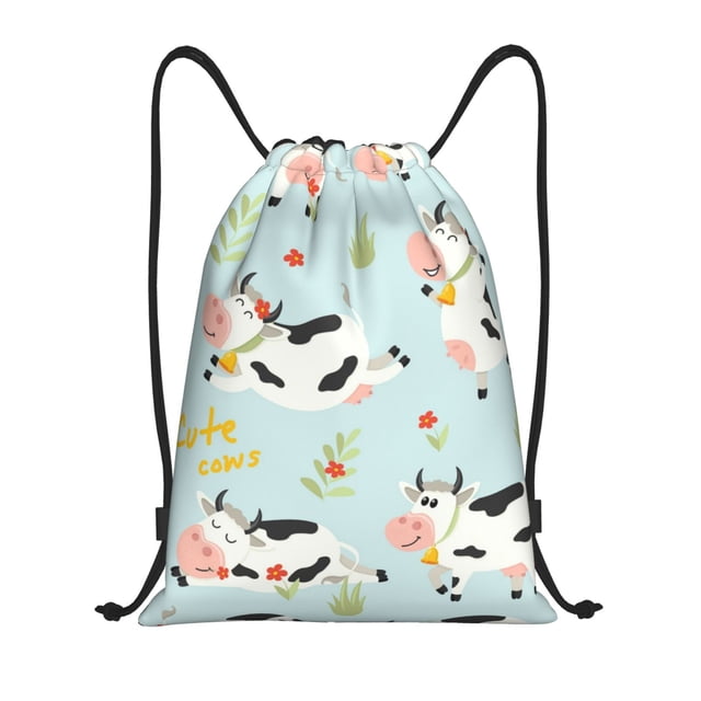Saiise Cute Cows Pattern Sports Drawstring Backpack - String Swim Gym Bag with Wet Proof Pocket for Women&Men-Medium