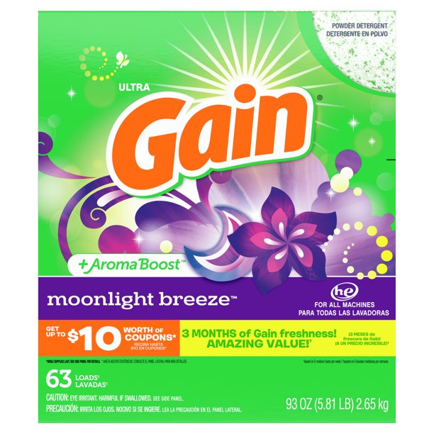 Gain Powder Laundry Detergent, Moonlight Breeze Scent, 93 oz 63 Loads