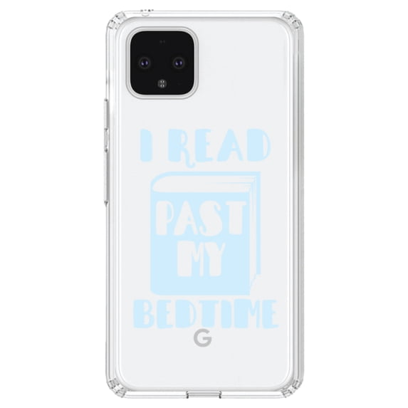 DistinctInk Clear Shockproof Hybrid Case for Google Pixel 4 XL (6.3" Screen) - TPU Bumper Acrylic Back Tempered Glass Screen Protector - I Read Past My Bedtime