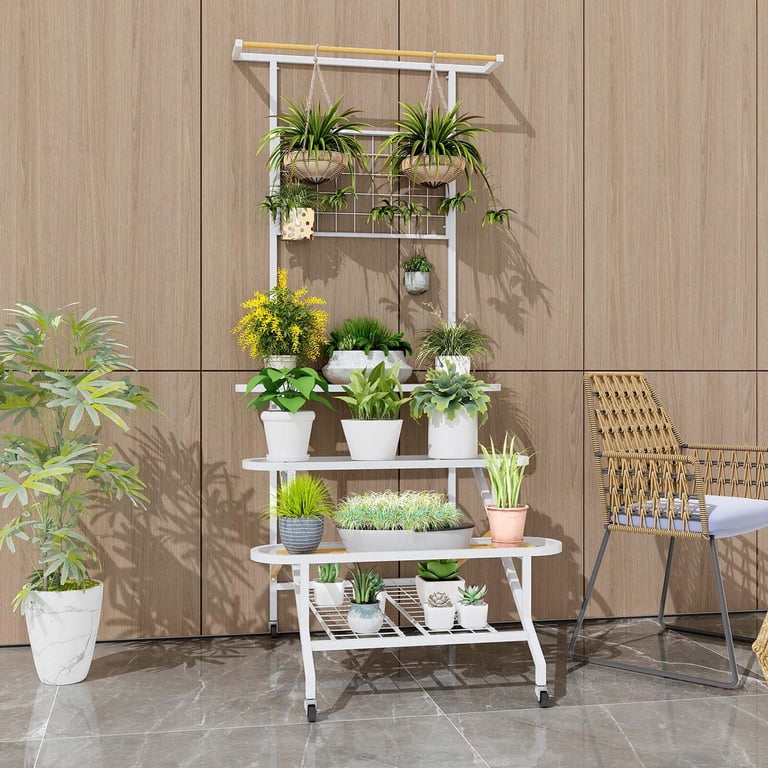 Costway 4-Tier Hanging Plant Stand Ladder Plant Shelf with Hanging