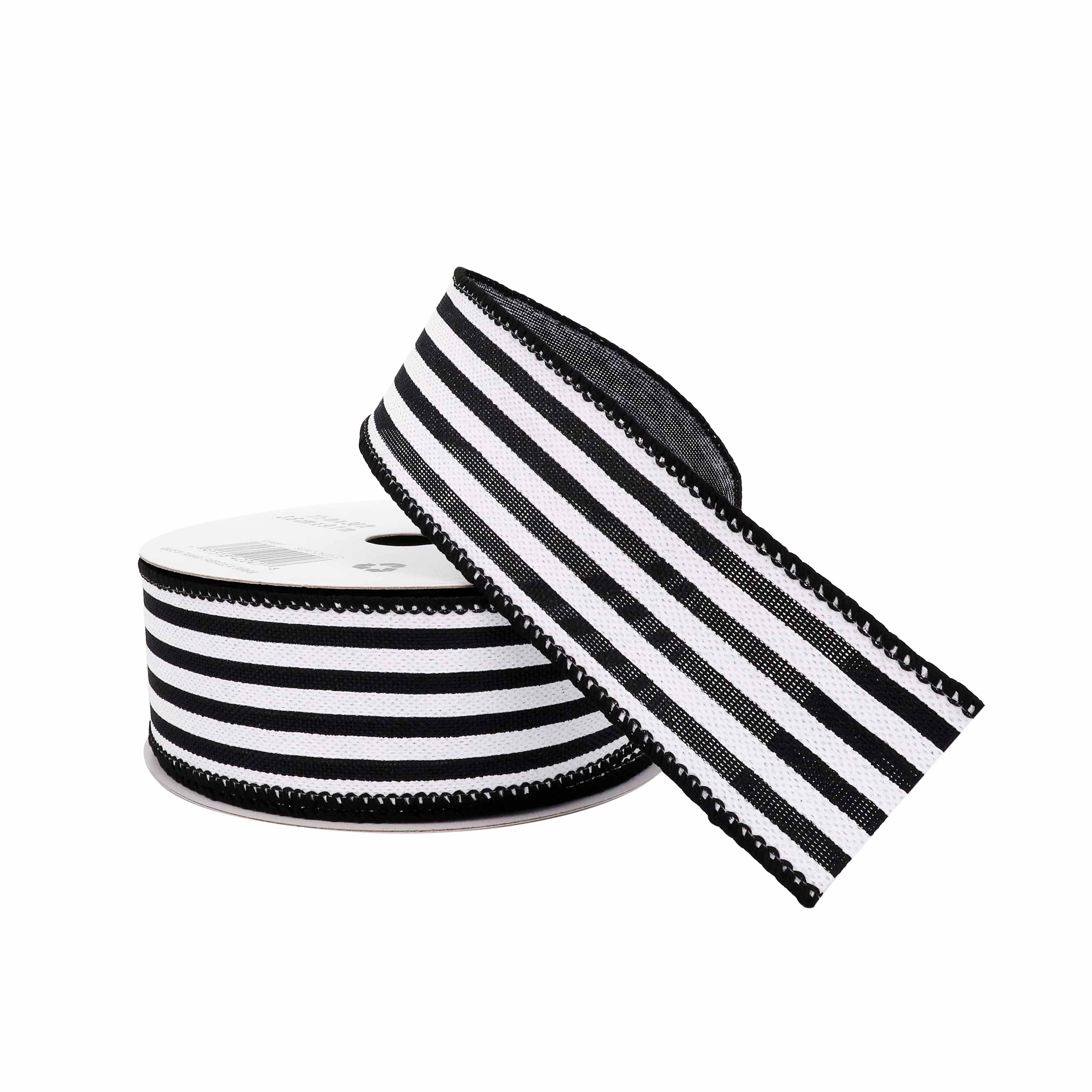 12 Pack: 1.5" x 10yd. Faux Linen Wired Thin Striped Ribbon by Celebrate It Specialty