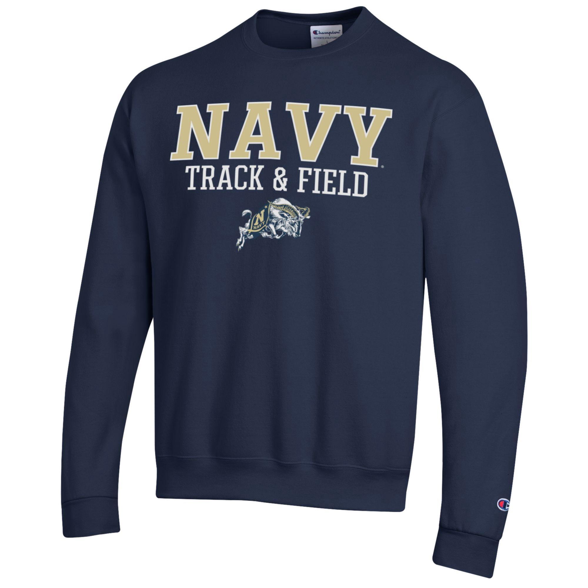 Men's Champion  Navy Navy Midshipmen Track & Field Stack Powerblend Pullover Sweatshirt