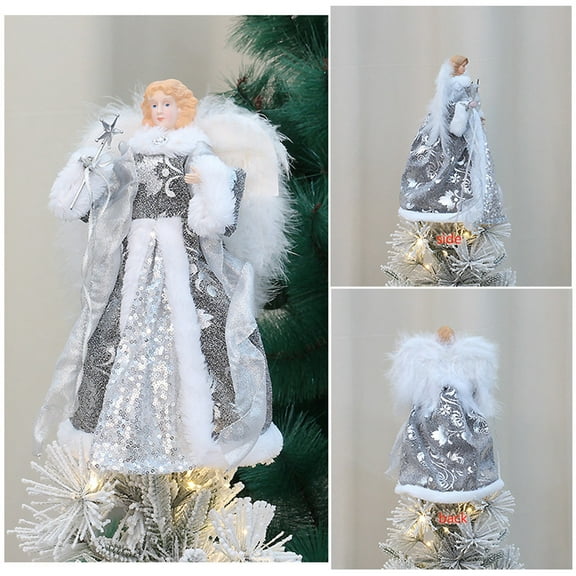 FastXmas Christmas Tree Toppers Christmas Decorations Angel in Luxury Gold Lace Dress, Christmas Treetop Ornaments Winged Fairy Goddess Figurine Holiday Ornament