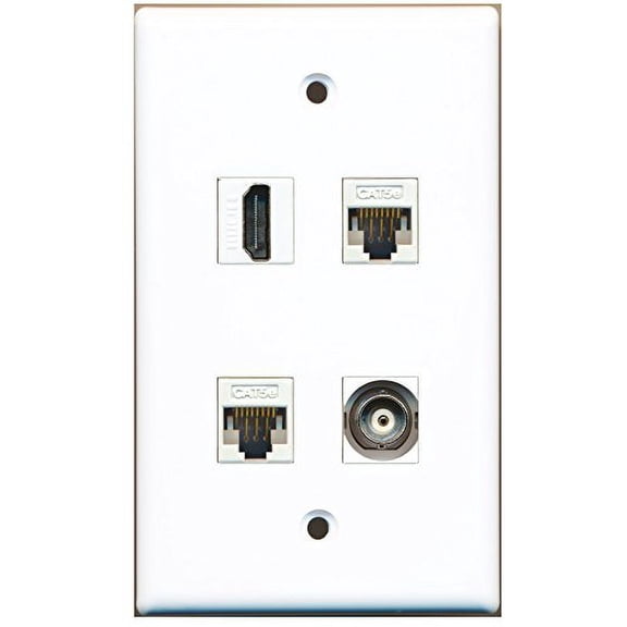 RiteAV - 1 Port HDMI 1 Port BNC 2 Port Cat5e Ethernet White Wall Plate