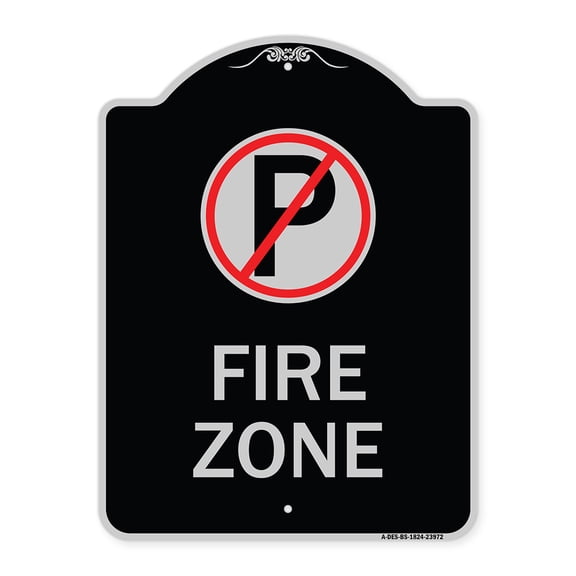 SignMission Designer Series Sign - Fire Zone (No Parking Symbol) | Black & Silver 18" x 24" Heavy-Gauge Aluminum Architectural Sign | Protect Your Business & Municipality | Made in the