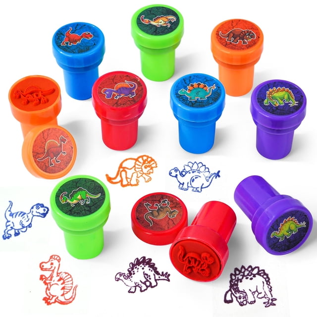 caja de 10 sellos infantiles surtidos e impresiones autoentintables para manualidades.