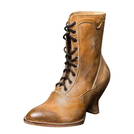

HGWXX7 Boots Fashion Pointed Boots Solid Boots Ladies Low Laceup Leather Winter Gothic Color Women Heel Toe Women s Boots Fall Shoes