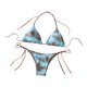 thumbnail image 5 of Conjunto de bikini triangular para mujer, traje de baño femenino con cordón en la parte superior e inferior para el agua Azul, 5 of 9