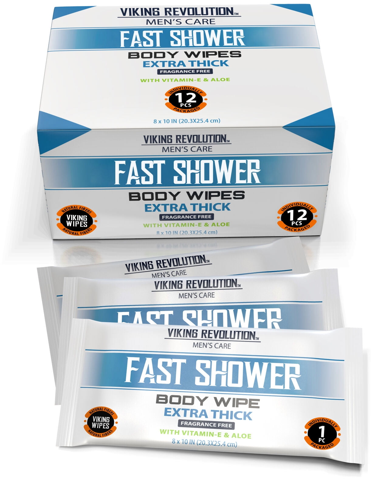 Body Wipes - Gym Wipes, Shower Wipes- Disposable and Eco-Friendly- Unscented Wet Wipes with Vitamin E and Aloe- 12 Individually Wrapped Wipes