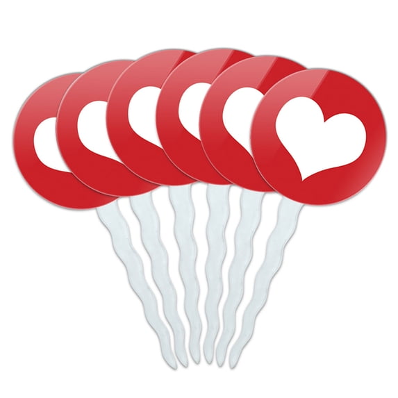 Heart Love Wedding Bridal Valentines Anniversary Cupcake Picks Toppers - Set of 6