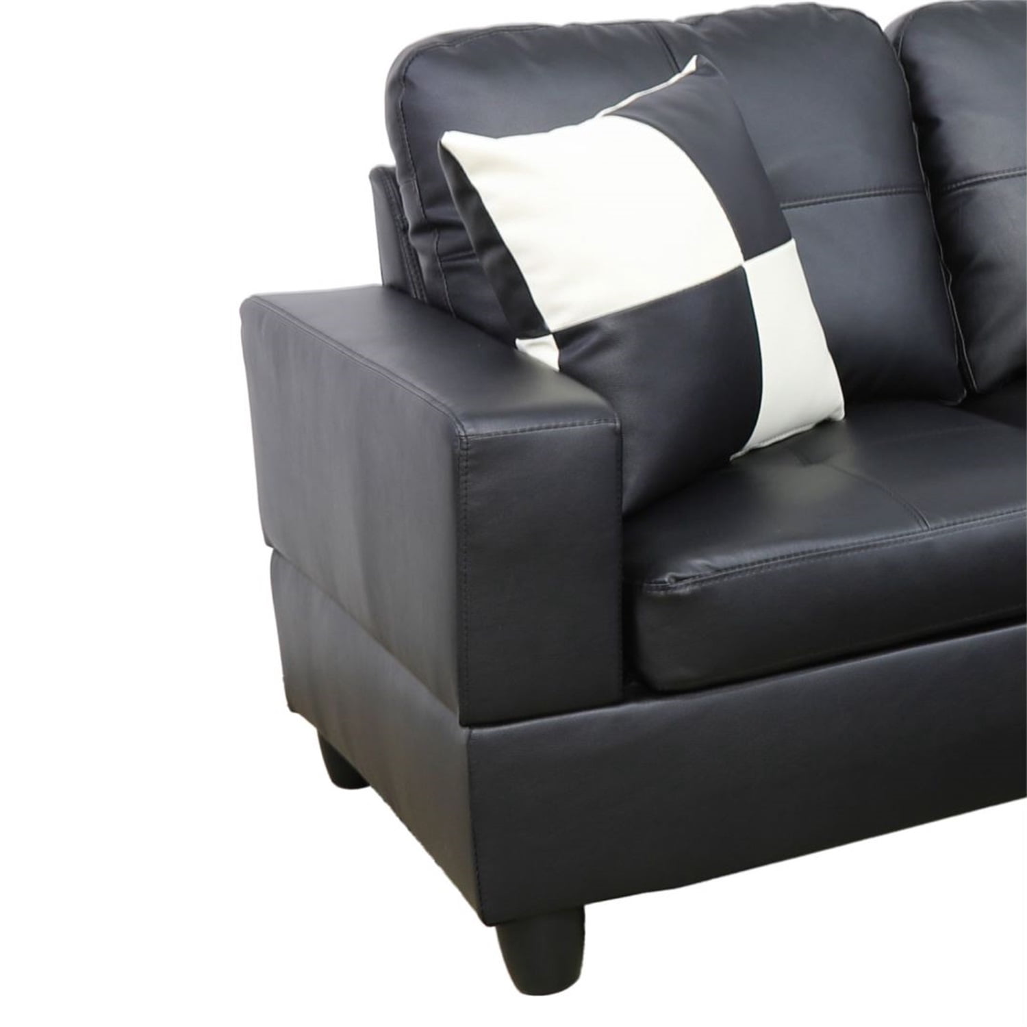 Hommoo Faux Leather L-Shaped Sectional Sofa, Modern 4-Seat Couches and Sofas Set, Living Room Furniture Sets for Home& Office, Black (No Ottomans)
