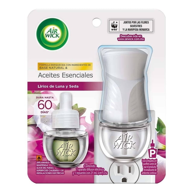 Difusor eléctrico Air Wick y 1 repuesto, lirios de luna y seda 21 ml