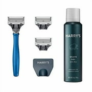 Harry's Razors for Men - Men's Razor Set with 3 Razor Blade Refills, Travel Blade Cover, 4 oz Shave Gel (Indigo Blue)