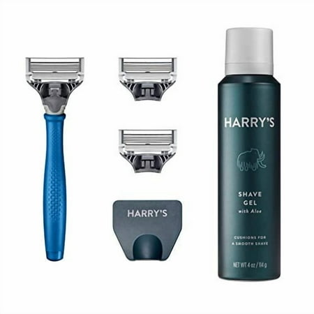 Harry's Razors for Men - Men's Razor Set with 3 Razor Blade Refills, Travel Blade Cover, 4 oz Shave Gel (Indigo Blue)
