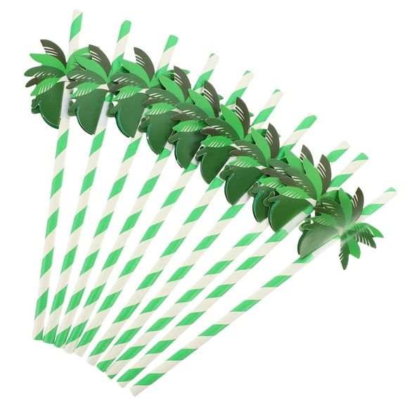 PAMINGONO 50pcs Beach Theme Drinking Straws Paper Green Decorative for Swimming Pool Parties
