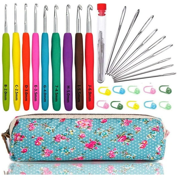 Large-Eye Blunt Needles Yarn Knitting Plus Crochet Hooks Set with Case,Ergonomic Handle Crochet Hooks Needles for Arthritic Hands.Best Gift!
