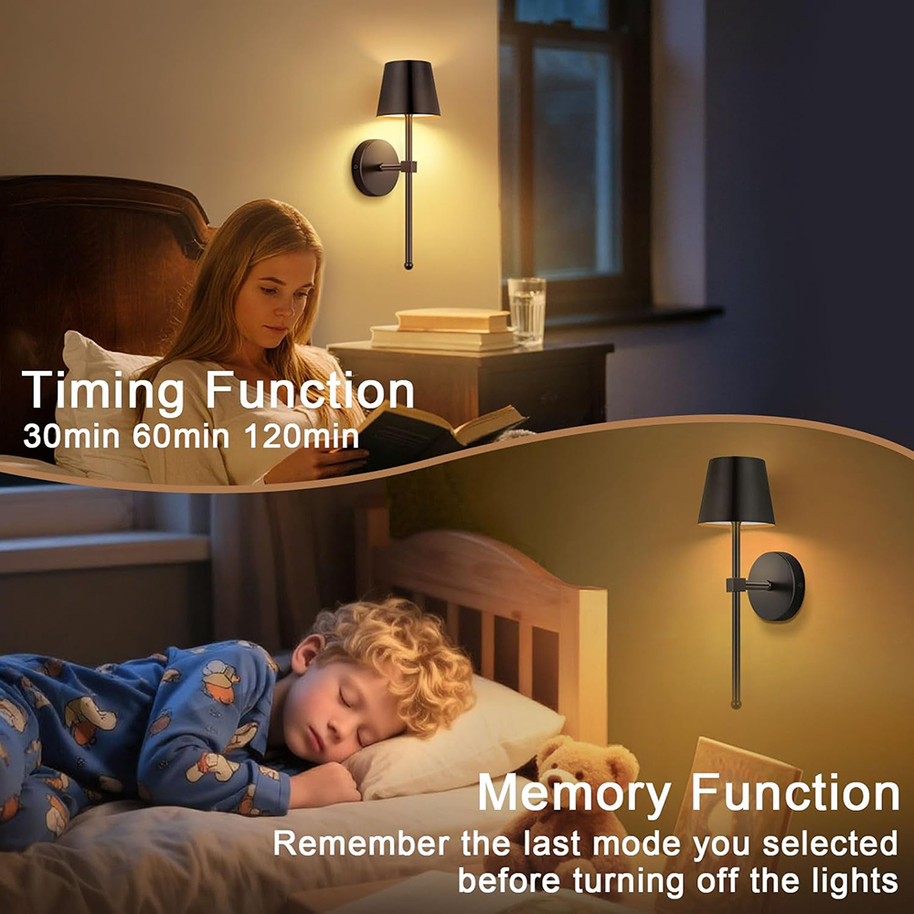 XMZHOU 2Pcs 3 Color Temperatures & 15 RGB Color Remote Control Rechargeable Wall Lamp Lighting Mural Living Room Bedroom Hallway Wireless Night Light Indoor Wall Sconces, Black