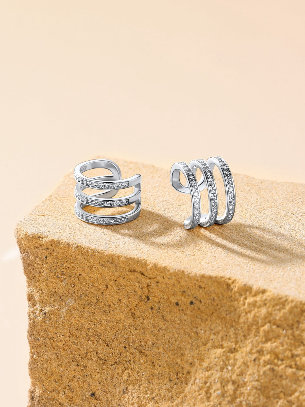 Suplight 925 Sterling Silver White Gold Plated Ear Cuffs Earrings for Women, Three Layer Zircon Earrings Clip On Cartilage Earrings