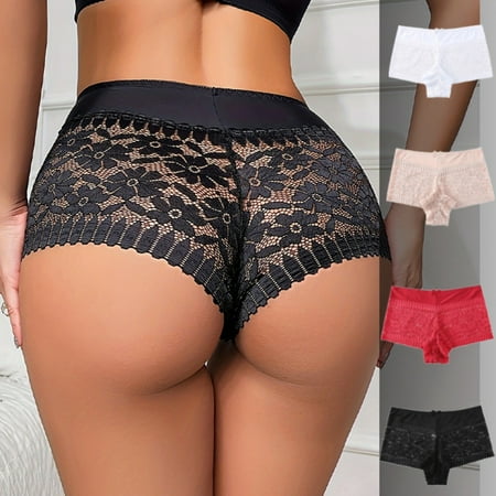Valcatch Sexy Underwear for Women Stretch Sexy Floral Lace Boy Shorts Panties High Waist Cheeky Underwear 4 Pack