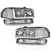 PIT66 Fit For 1999-2007 GMC Sierra/Yukon LED DRL HeadLight W/Bumper Signal Lamps Clear Lens Chrome Housing Clear Reflector