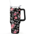 thumbnail image 2 of 40oz Pioneer Tumbler with Handle Lid and Straw,Bohemian Style Colorful Floral Tumblers Gifts for Women Girls Men Adults（Black）, 2 of 7