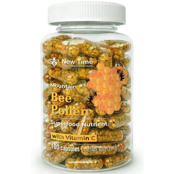 Bee Pollen Capsules – Organic Supplement for Men & Women, Fermented Bee Granules 100 Capsules