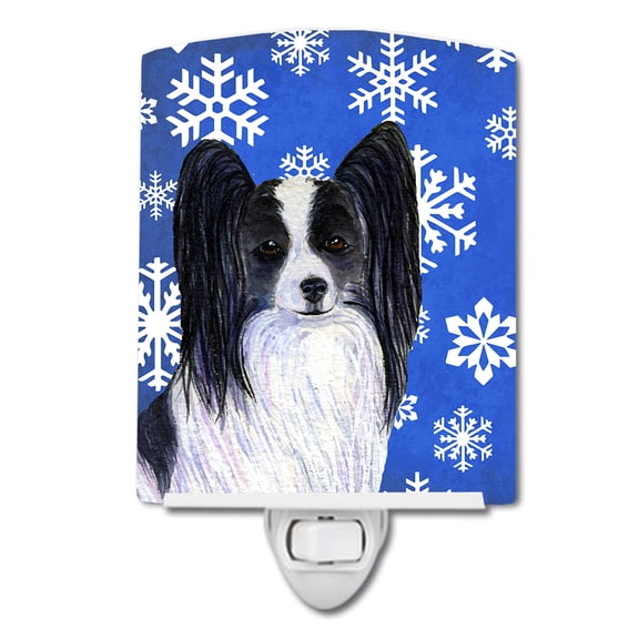 Caroline's Treasures SS4643CNL Papillon Winter Snowflakes Holiday Ceramic Night Light, 6x4x3", multicolor