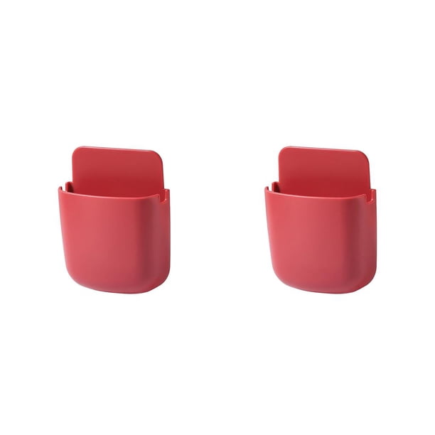 Bewildely salón cocina control remoto soporte de pared con orificio de carga hogar apartamento teléfono móvil controlador organizador rojo Rojo 2Conjunto
