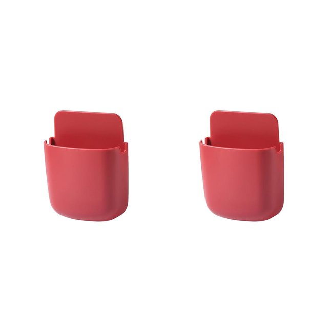 Inteprter Soporte de pared para control remoto de cocina con orificio de carga Controlador de teléfono inteligente para apartamento Organizador Rojo 2Conjunto