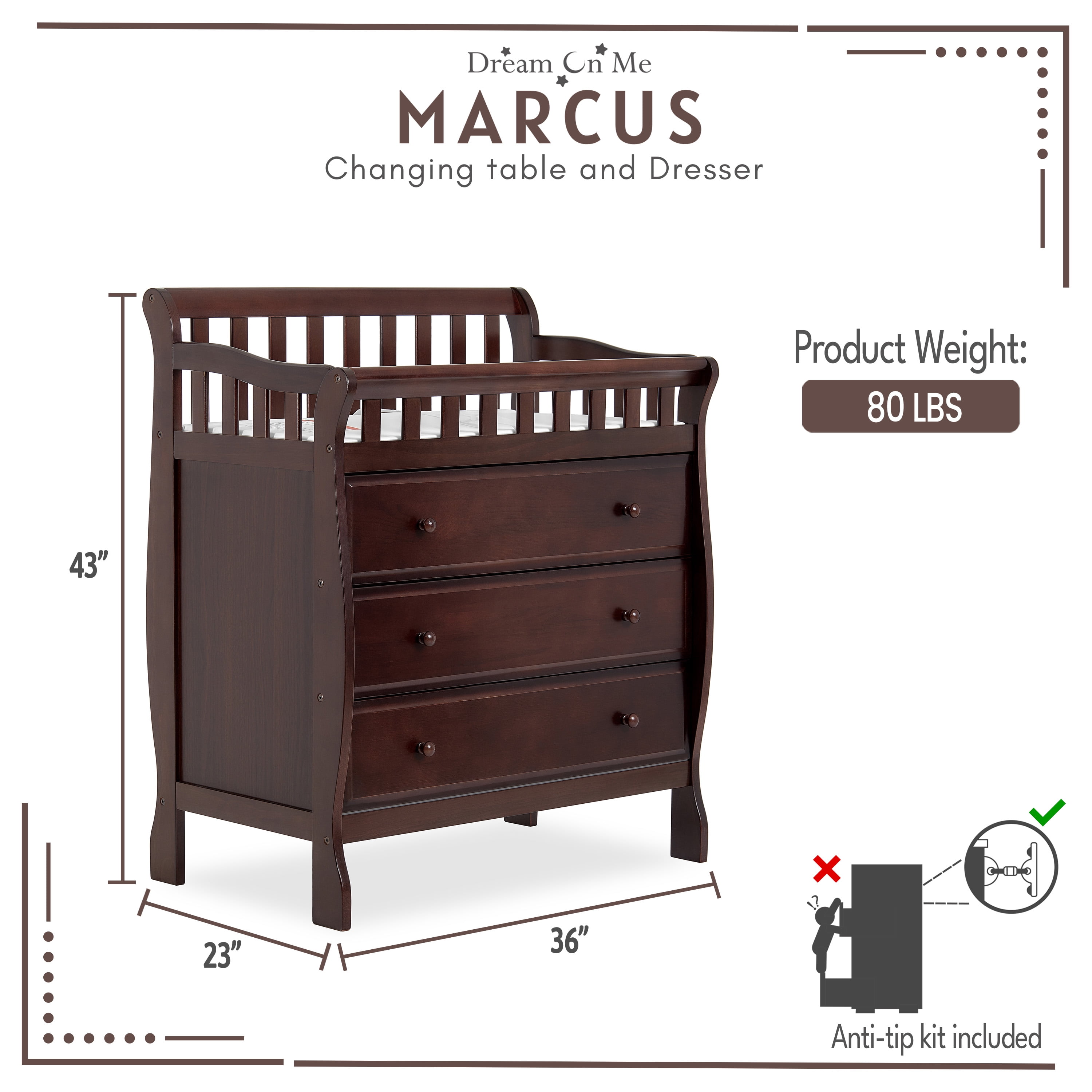 Dream On Me - Brandclub - Dream On Me Marcus Changing Table And Dresser,  Espresso
