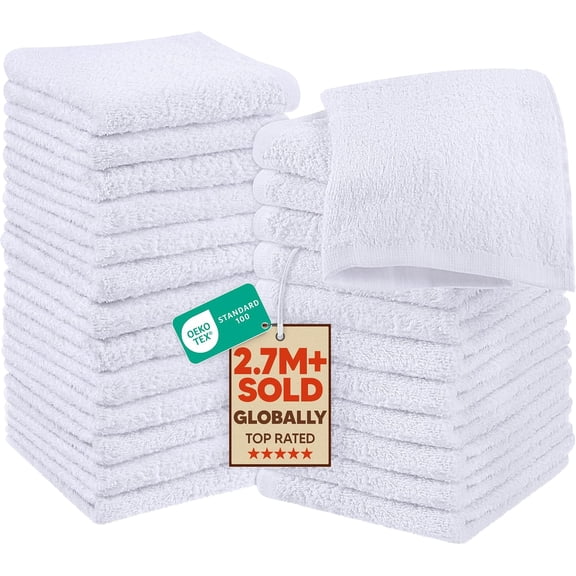 Utopia Towels 24 Pack Cotton Washcloths Set, 100% Ring Spun Cotton, Premium Flannel Face Cloths, Highly Absorbent and Soft Feel Fingertip Towels, White