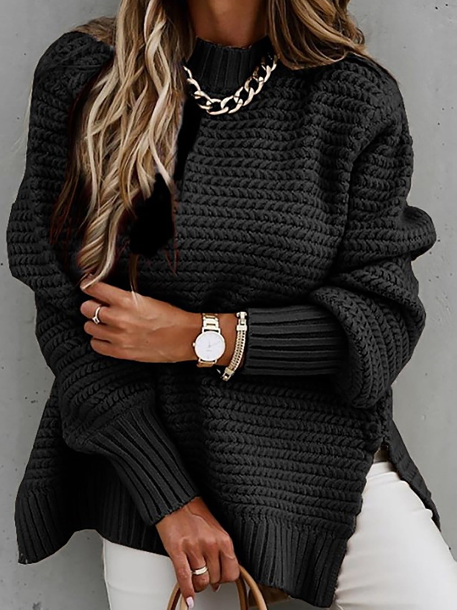 Women's Side Split Knitted Sweater Half 