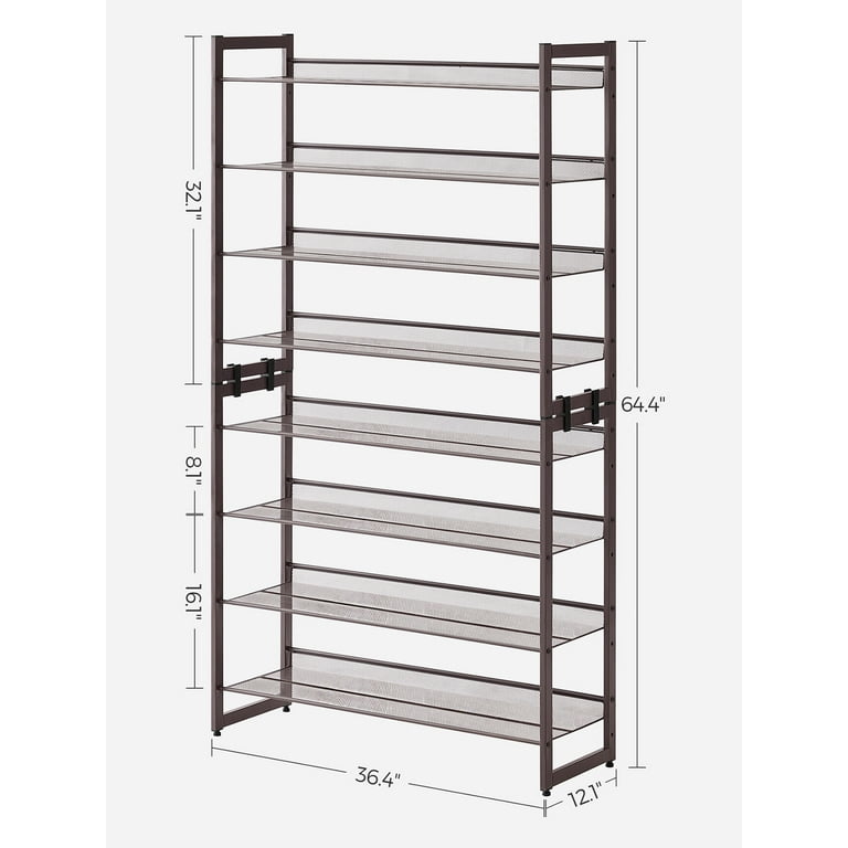 SONGMICS 3-Tier Stackable Metal Rack Flat & Slant Adjustable Shoe Organizer Shelf
