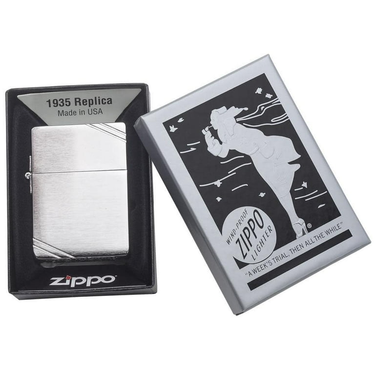 Zippo 1935 Replica with Slashes Brushed Chrome Pocket