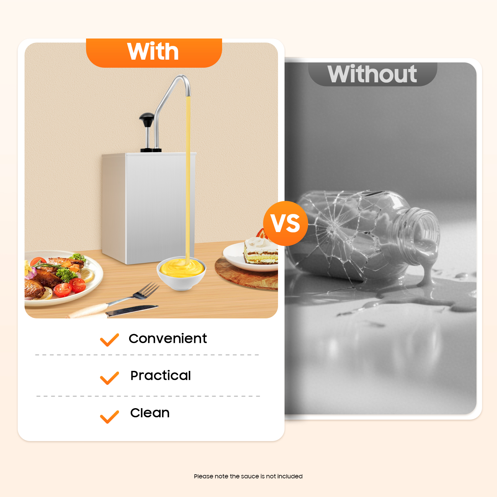 Peakora 304 Stainless Steel Sauce Dispenser Pump Commercial 4.2qt Squeeze Condiment Pump Station Large Capacity 1 Head Soy Syrup Salad Jam Dressing Seasoning Ketchup Dispenser Pump