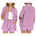 thumbnail image 2 of Conjunto de Dos Piezas para Mujer 2025: Camisa A Rayas y Pantalones Cortos. Rosa Roja L, 2 of 7