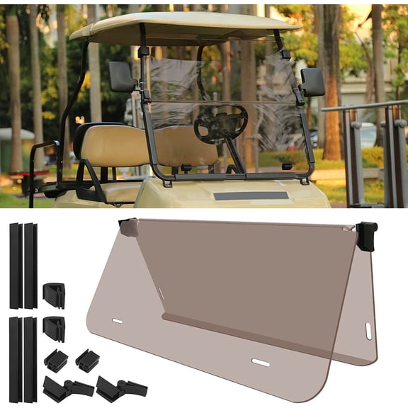 10L0L Golf Cart Windshield for Club Car DS 1982-2000, 4MM Tinted Folding Down Windscreen