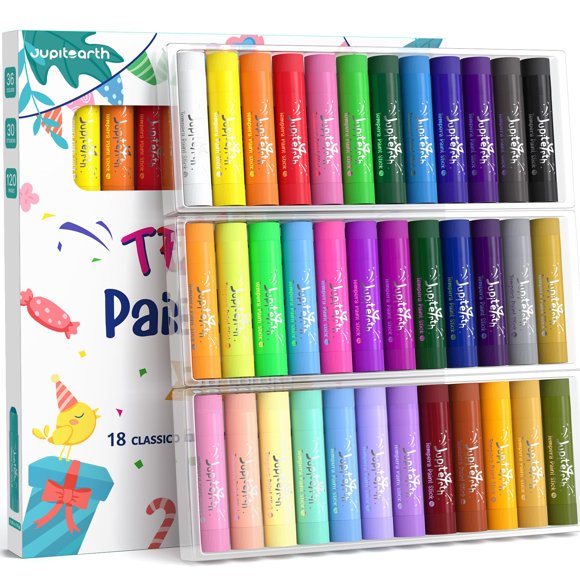 Barras de pintura JUPITEARTH de 36 colores para niños con páginas para colorear