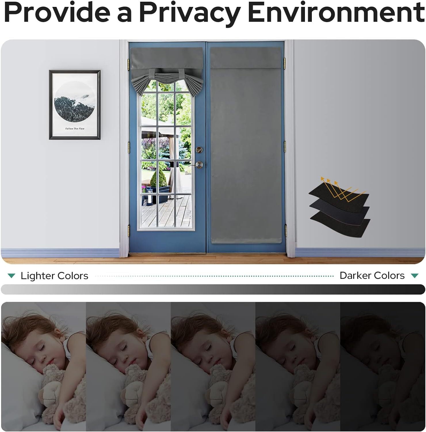 Blackout Door Window Curtains, Privacy Front Door Curtains for Glass Door, Thermal Insulated Tie Up Shades Window Covering, Dark Gray, 26 X 40, 1 Panel