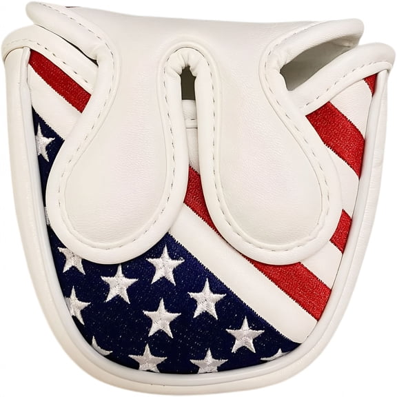 BESTSKY Stars and Stripes Mallet Putter Cover for Center Shaft Putters, Magnetic Closure PU Leather Headcover, Embroidered Patriotic Red White Blue Golf Club Protective Case