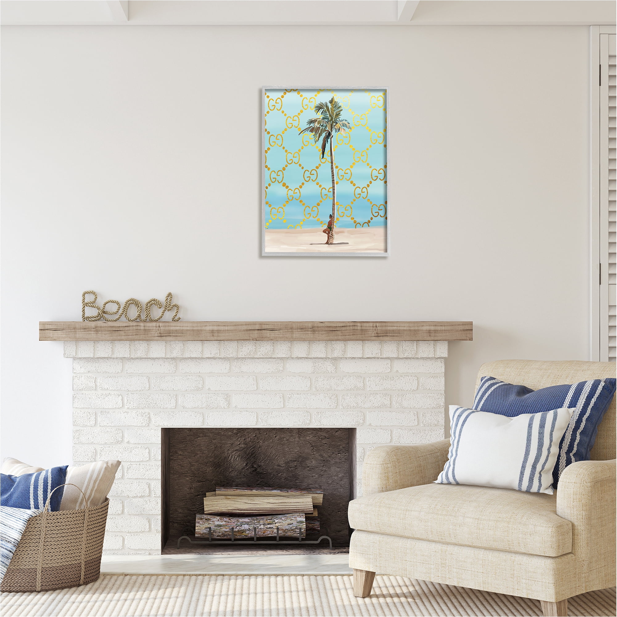 Stupell Industries Glam Pattern Palm Tree Botanical & Floral Painting Gray Framed Art Print Wall Art, 24 x 30