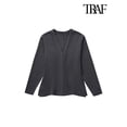 thumbnail image 4 of TRAF-suéter tipo cárdigan de punto ajustado con gancho frontal para mujer, cuello en V, mangas largas, dobladillo dividido lateral, ropa de abrigo femenina, Tops elegantes, moda, 4 of 5