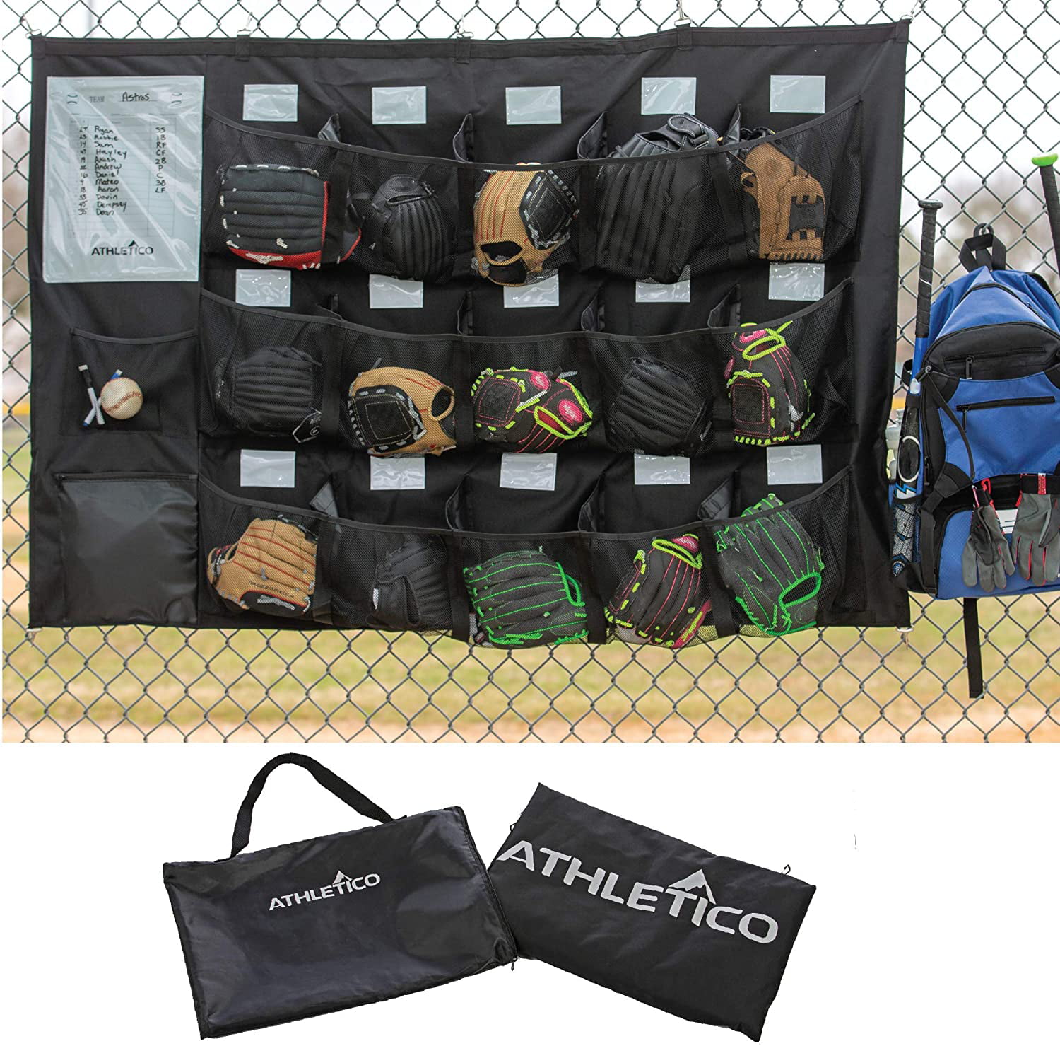Athletico 15 Player Dugout Organizer - Hanging Baseball Helmet Bag to  Organize Baseball Equipment Including Gloves, Helmets, Batting Gloves,  Balls, & 