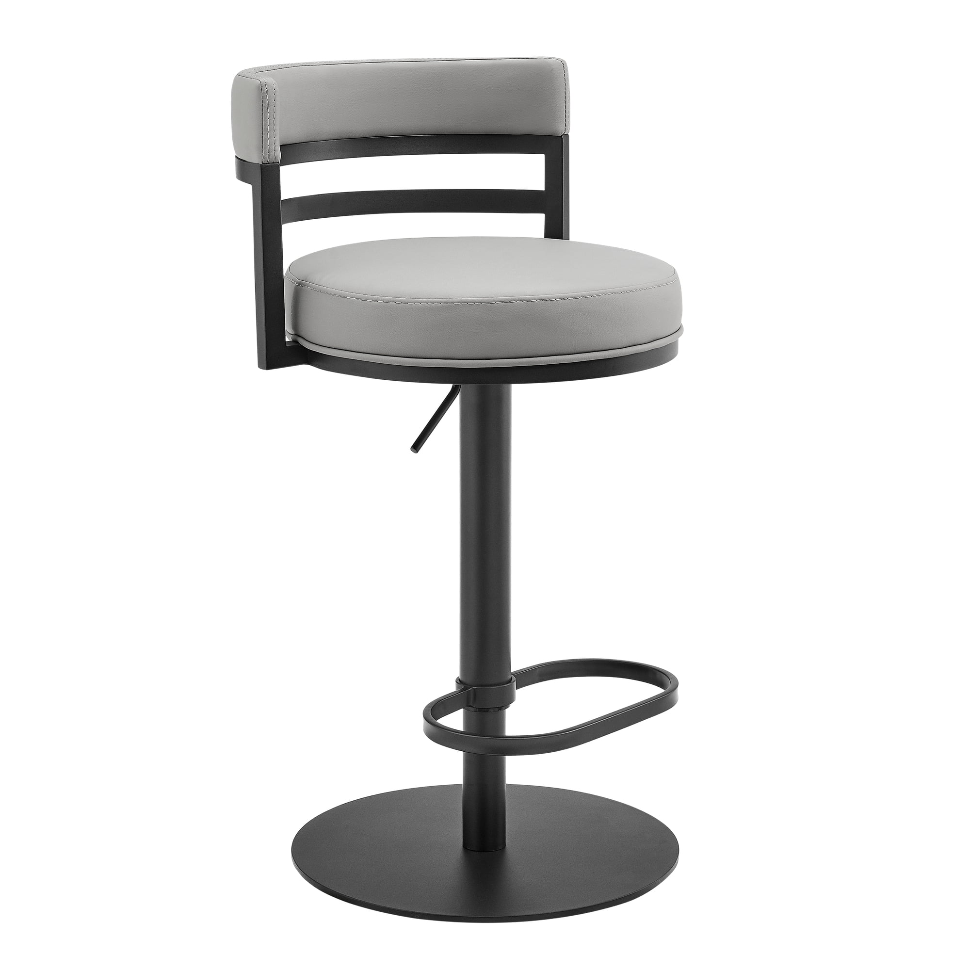 Judi Modern Industrial Swivel Metal Adjustable Height Barstool With Faux Leather Seat