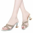thumbnail image 4 of Sandals Under $15， Xunlbb Women's Summer New Plus-size Rhinestone Hollowed-out Chunky One-line Sandals(Gold,Size:37), 4 of 7