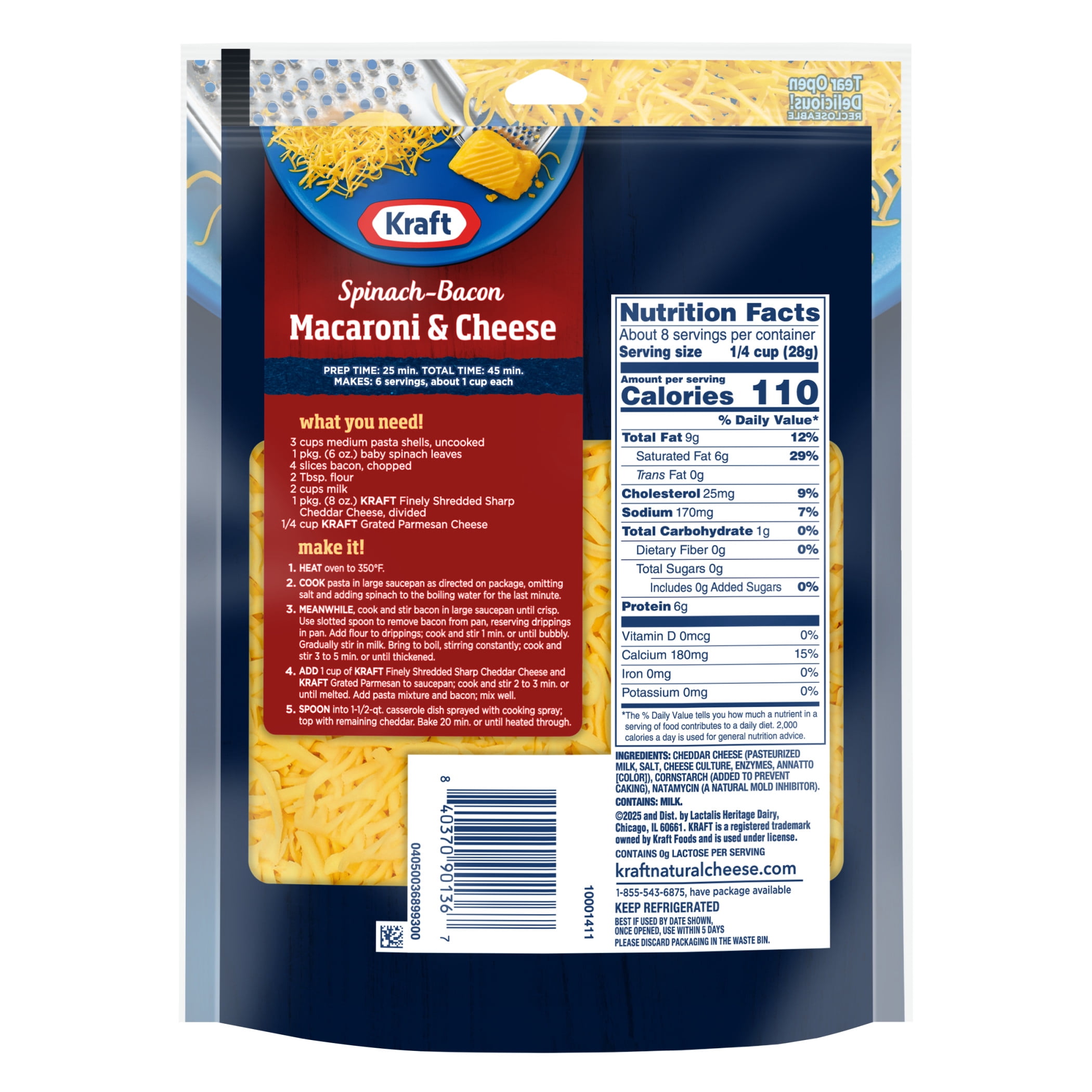 Kraft Natural Sharp Cheddar Finely Shredded Cheese, 8 oz Bag