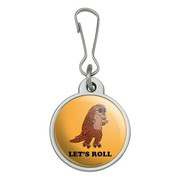 Let's Roll Armadillo Roller Skates Funny Humor Jacket Handbag Purse Luggage Backpack Zipper Pull Charm